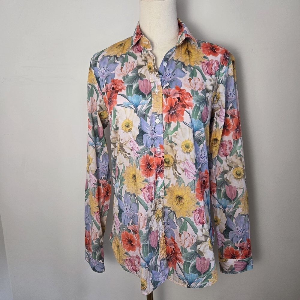 Simons Contemporaine Liberty Fabrics Colorful Floral Button Down Cotton Shirt - Picture 2 of 12